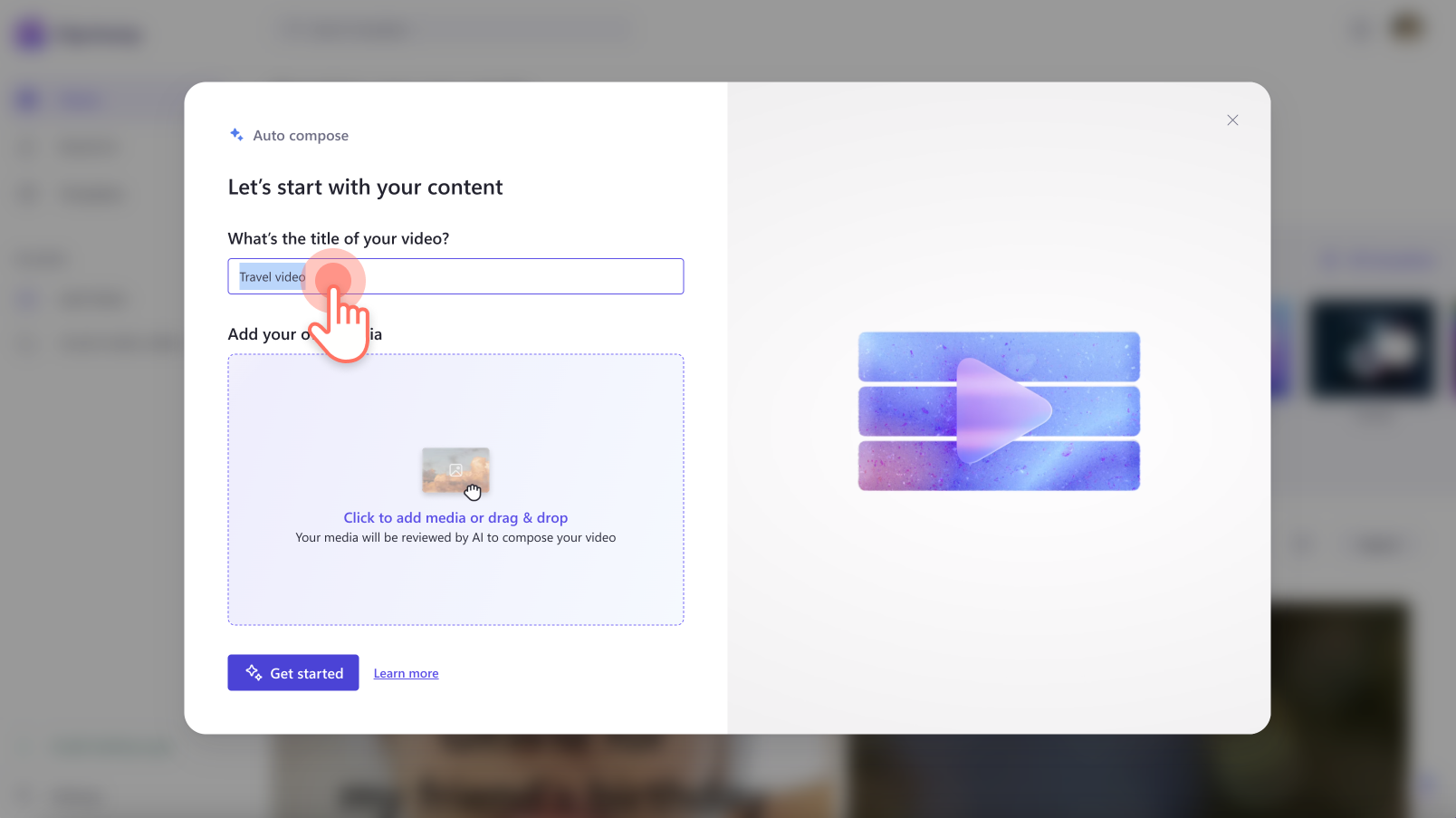 Clipchamp's auto compose feature for automated video editing.